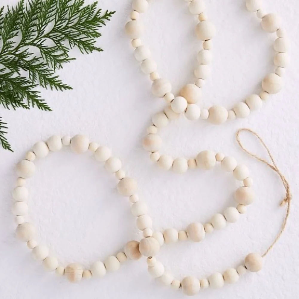 LIKE NEW West Elm Natural Wooden Bead Garland, 72”